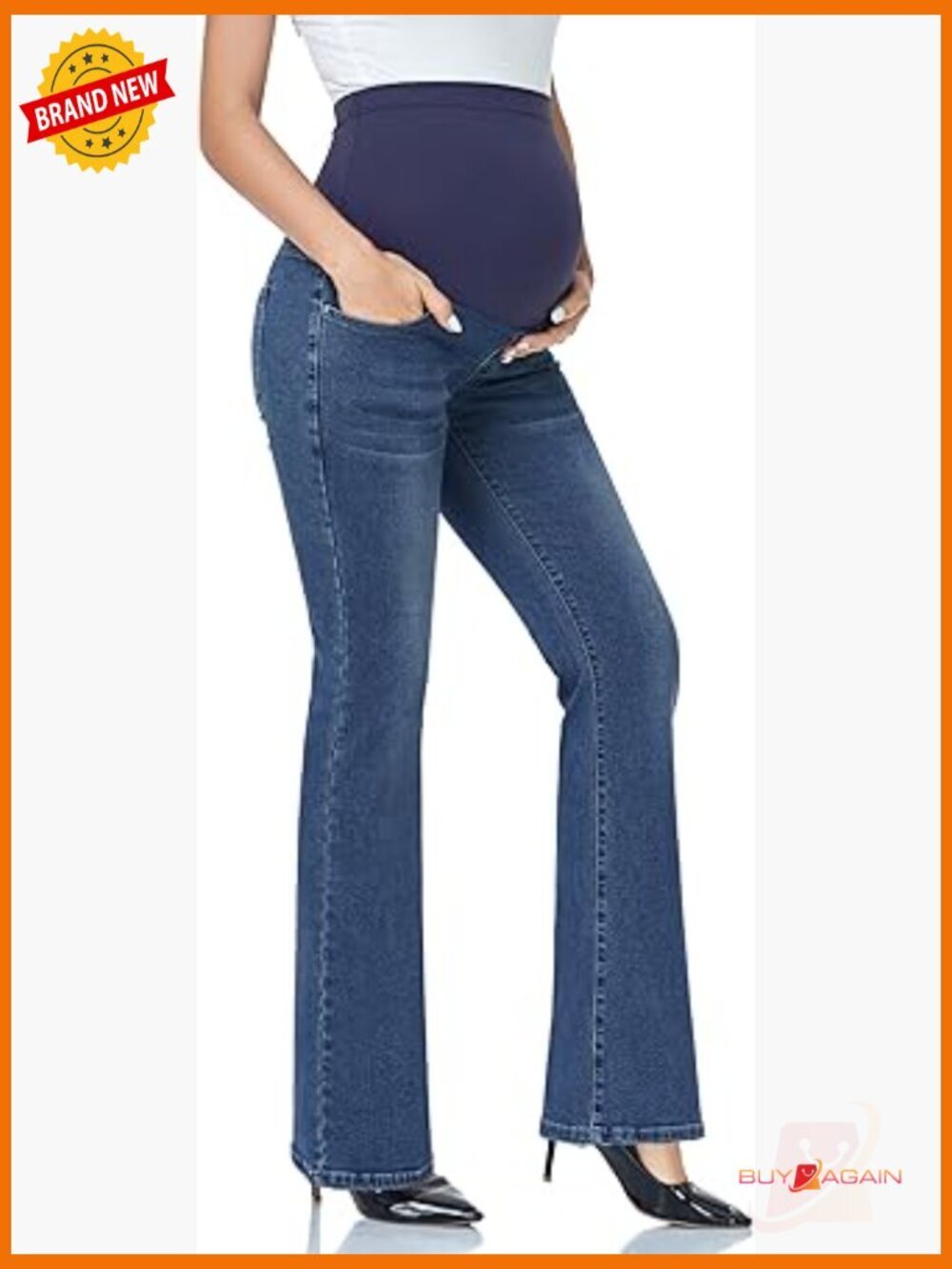 Maternity Bootcut Jeans with Pockets Over The Belly Bell Bottoms Flare Denim